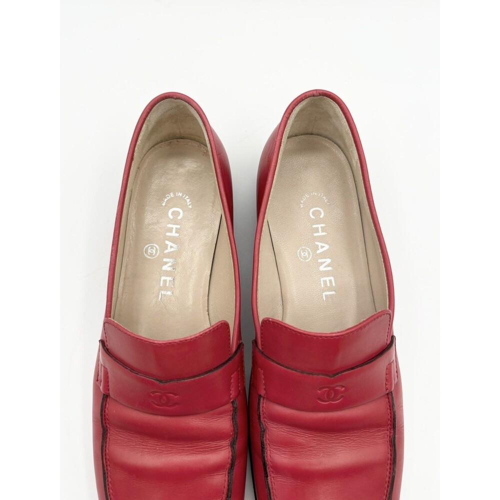 Chanel Red Calf Leather Loafers CC Logo Vintage Black Trim Y2K Sz EU 36 - Picture 8 of 14
